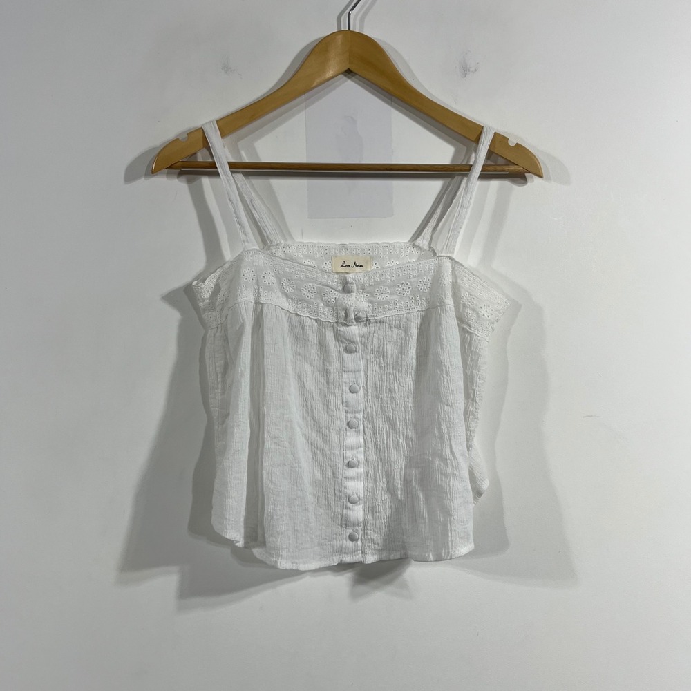 Love Notes Dainty Preppy Eyelet Lace Button Front Cotton Tank Top Womens Medium